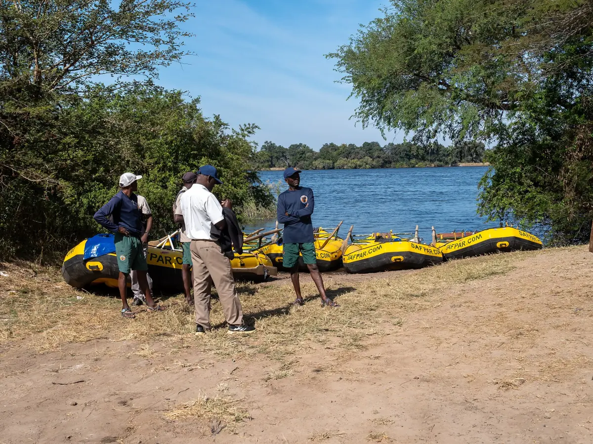 Rafts ready on the bank of the Zambezi