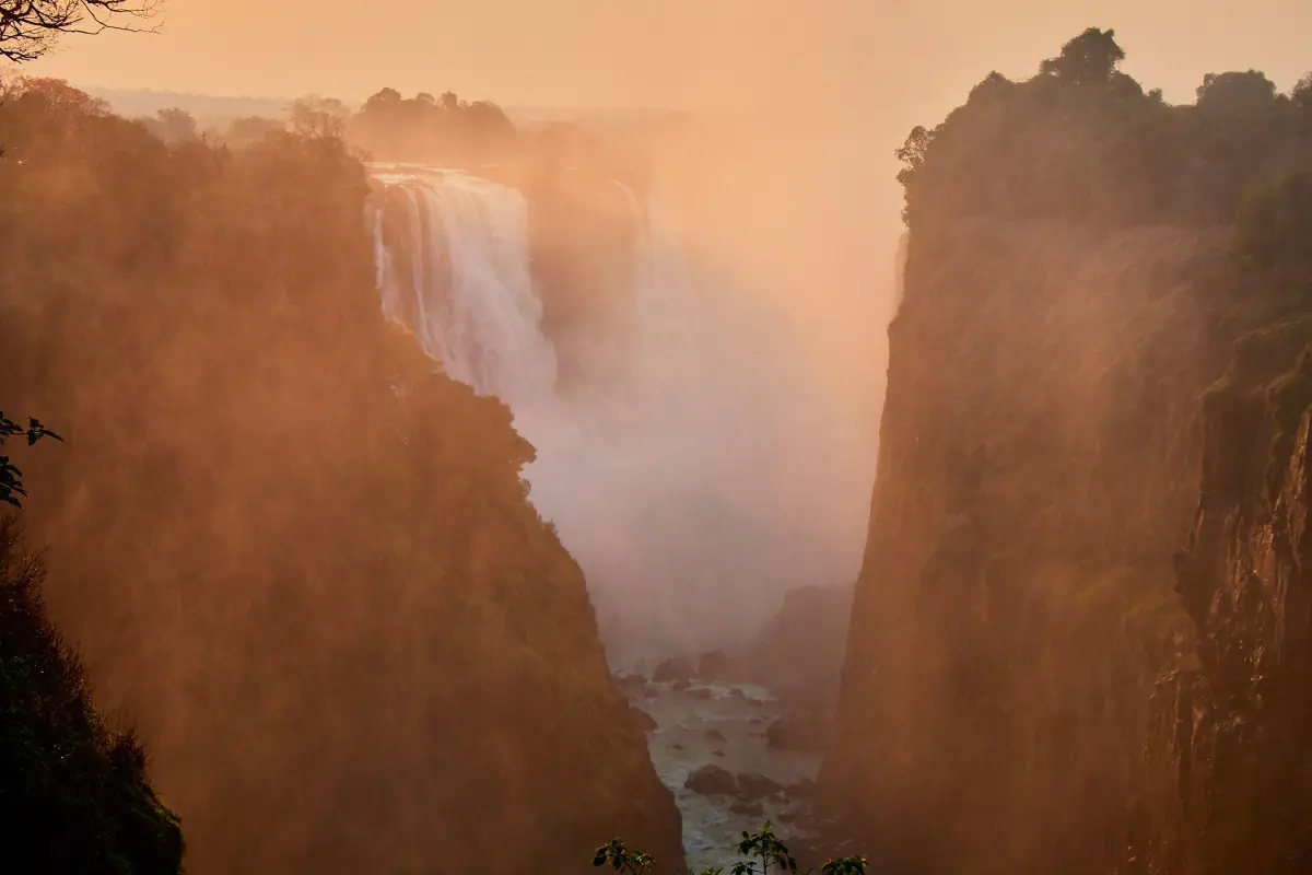 A gorge at Victoria Falls in evening light